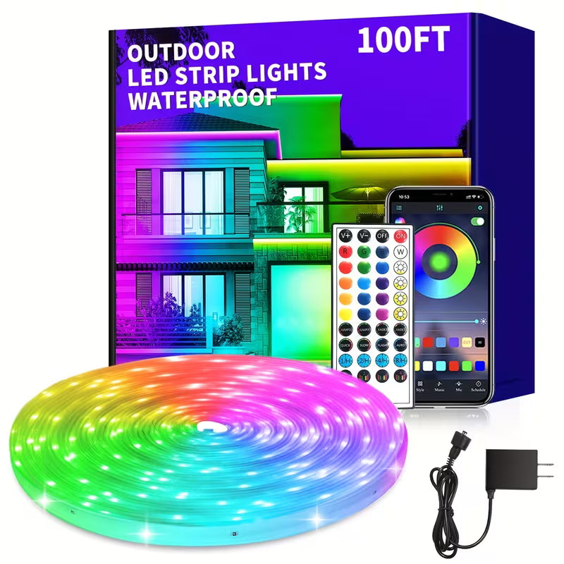400ft Outdoor LED Light System with App & Remote Control, IP67 Waterproof Rating, Music Sync Smart Outdoor with 24/7 Timing, Dynamic Color Changing LED with Single-Tap Color Selection, Compatible with Alexa/Assistant, for Christmas/Halloween/Party Decorations, Long-Range LED for Home, Garden, Driveway, Fence, Balcony, Eaves, Walls
