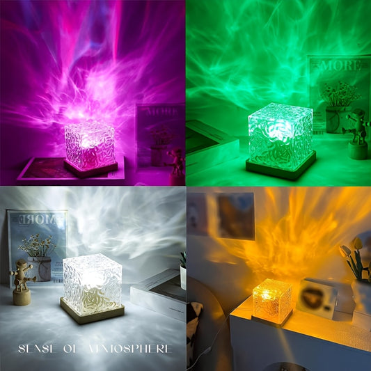 USB Rotating Water Wave Light Projector - Remote Control, Sea Wave Light Projector - Color Changing, Crystal Night Light Touch Lamp, 16 Colors RGB Table Lamp for Game Room, Bedroom, Party
