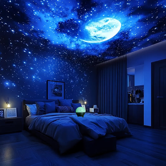 Star Moon LED Projection Lamp with Voice-Activated Color-Changing Function And 7 Color Modes, Music Color-Changing, Creative Atmosphere Lighting, Suitable for Bedroom Use, Ideal Choice for Christmas, Halloween And Birthday Gifts., Bedroom Lighting, Party Lighting, Decorative Lighting, Ambient Lighting, LED Lighting, Energyefficient Lighting, Smart Lighting, Voicecontrolled Light, Wallpaper For Wall Self Adhesive, Self Adhesive Wallpaper, Wallpaper For Bedroom, Wallpaper For Wall