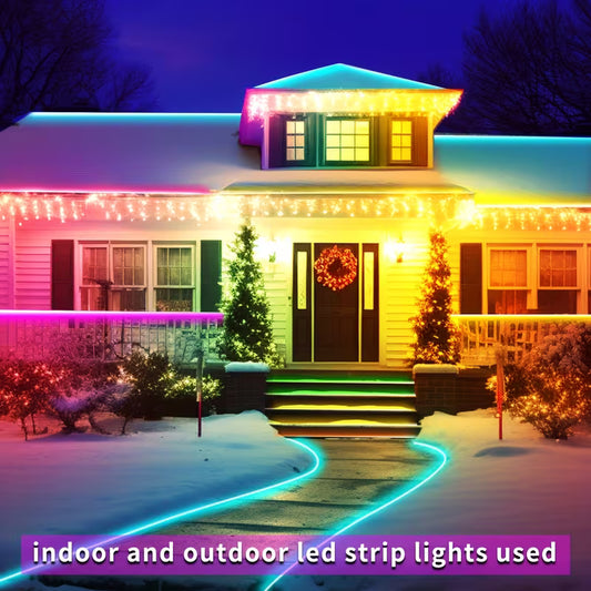 400ft Outdoor LED Light System with App & Remote Control, IP67 Waterproof Rating, Music Sync Smart Outdoor with 24/7 Timing, Dynamic Color Changing LED with Single-Tap Color Selection, Compatible with Alexa/Assistant, for Christmas/Halloween/Party Decorations, Long-Range LED for Home, Garden, Driveway, Fence, Balcony, Eaves, Walls