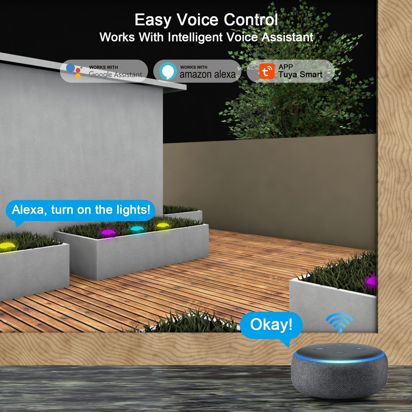 Outdoor Ground Lights 15 Bulbs 32.8FT Smart RGB+IC Pathway Lights, APP Controlled Waterproof RGB Landscape Lighting Work with Alexa