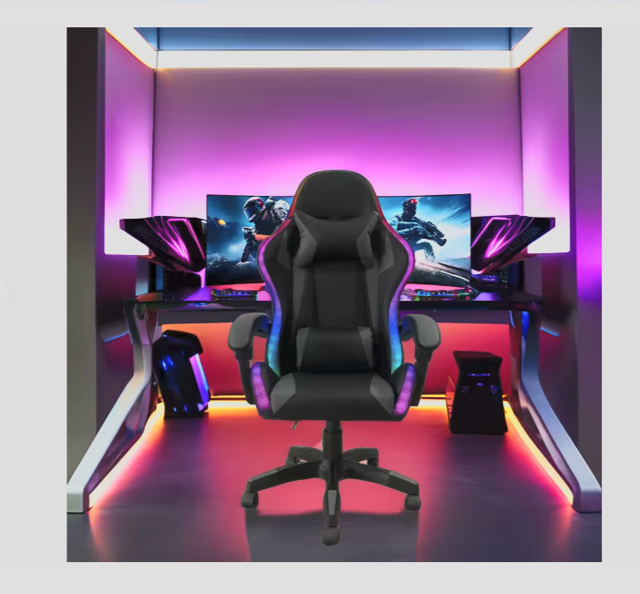 RGB LED Gaming Chair - Reclining PU Leather Office Chair with Adjustable Height & 360 Swivel
