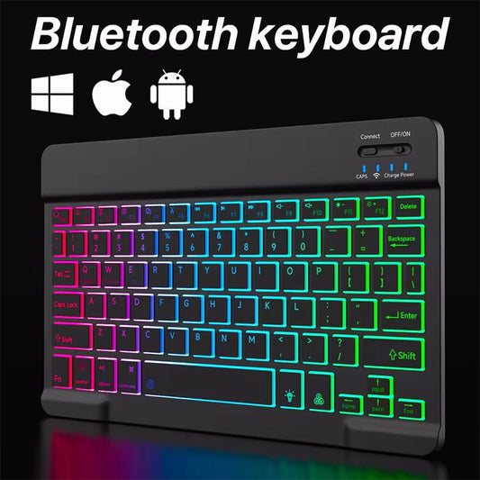 Wireless Bluetooth Keyboard - RGB Backlight, Compact 10 Inch Portable Design
