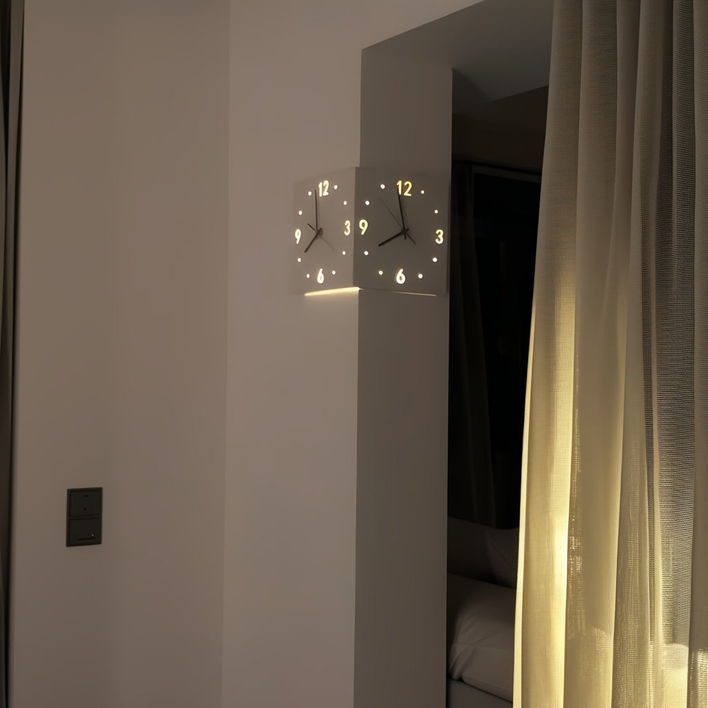 Double Sided Modern Wall Lamp Sensor Light LED Battery Operated Decorative Wall Lamp with Pendulum Unique Wall Mounted Light Angle Corner Clock for Bedroom Living Room Office