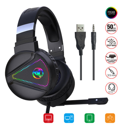 RGB Gaming Headset - Wired ABS Material Headphones With Mic, USB Plug