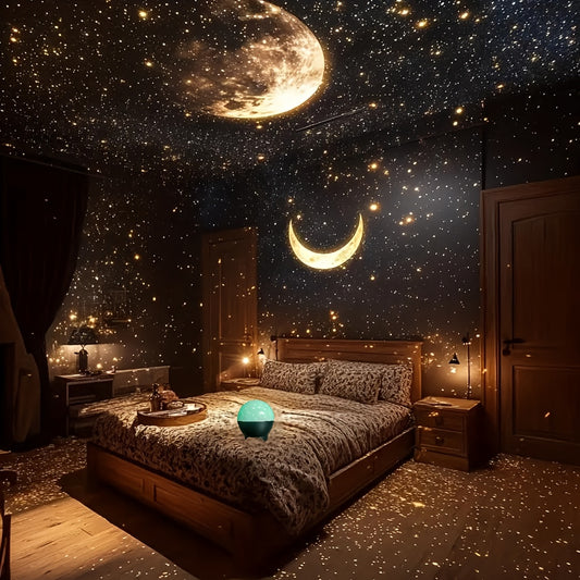 Star Moon LED Projection Lamp with Voice-Activated Color-Changing Function And 7 Color Modes, Music Color-Changing, Creative Atmosphere Lighting, Suitable for Bedroom Use, Ideal Choice for Christmas, Halloween And Birthday Gifts., Bedroom Lighting, Party Lighting, Decorative Lighting, Ambient Lighting, LED Lighting, Energyefficient Lighting, Smart Lighting, Voicecontrolled Light, Wallpaper For Wall Self Adhesive, Self Adhesive Wallpaper, Wallpaper For Bedroom, Wallpaper For Wall