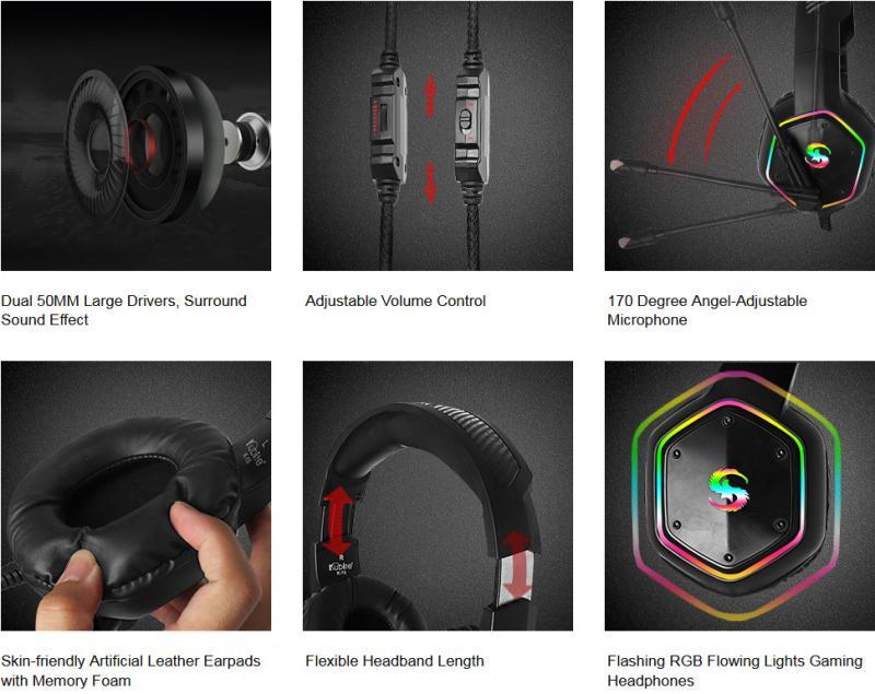 RGB Gaming Headset – 7.1 Surround Sound, Noise Cancelling Mic & LED Light Headset