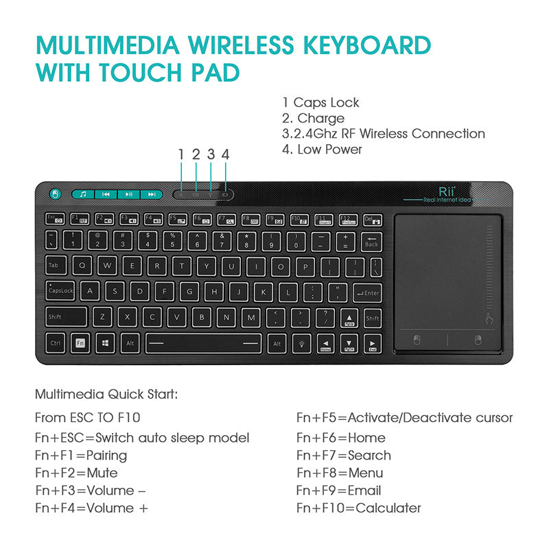 RGB Backlit Keyboard Wireless USB With Touchpad | Multimedia Keys CHIEFTEC