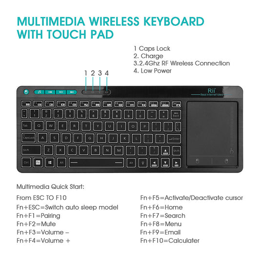RGB Backlit Keyboard Wireless USB With Touchpad | Multimedia Keys CHIEFTEC