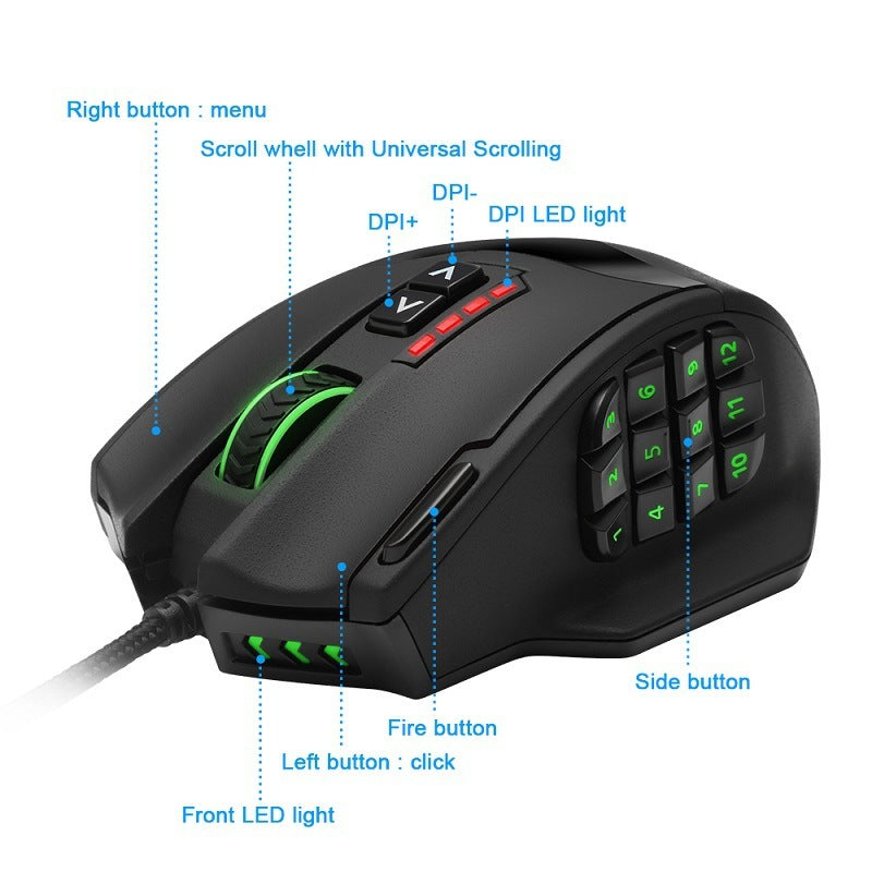 RGB Gaming Mouse - Ergonomic Backlit Mouse With 18 Programmable Buttons & High DPI