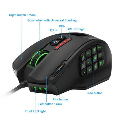 RGB Gaming Mouse - Ergonomic Backlit Mouse With 18 Programmable Buttons & High DPI