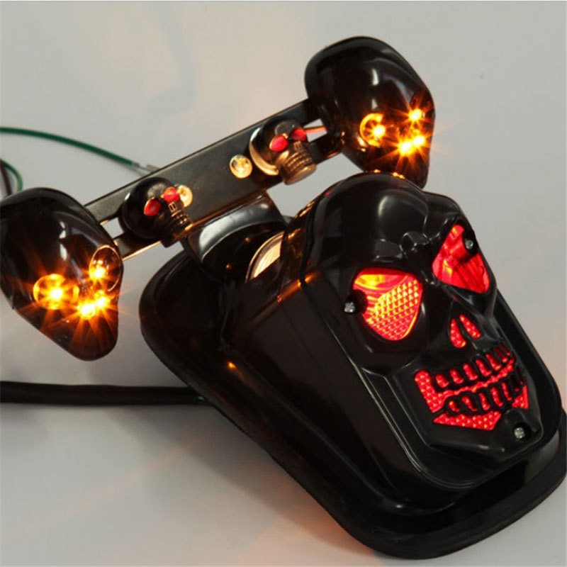LED Motorcycle Taillights - ABS Material Red Lens Tail Light Set for Cruiser & Chopper