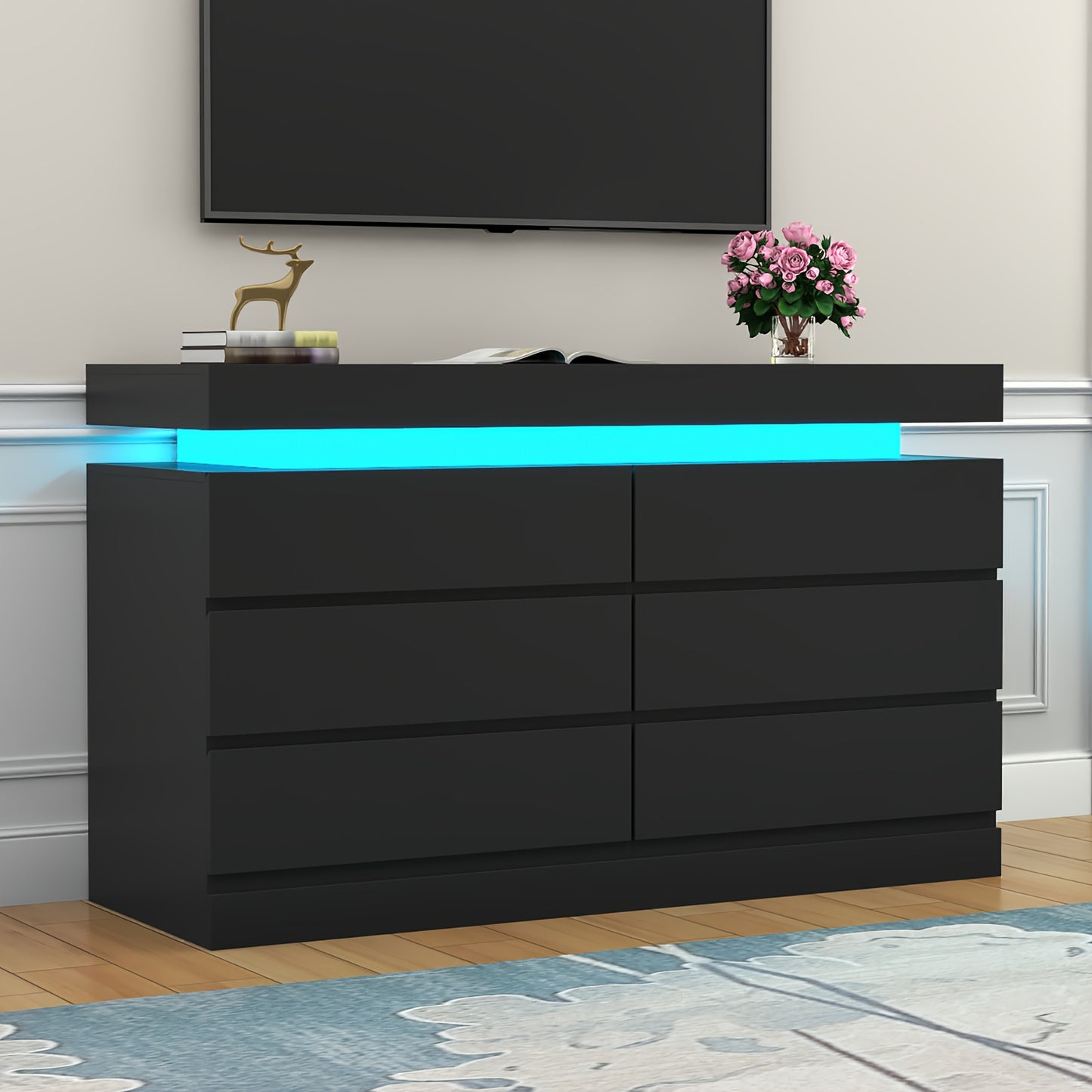 Dresser For Bedroom With 6 Drawers, Closet Organizers And Storage, Modern Chest Of Drawers, Double Dresser With Power Outlet & Led Lights, Wide Drawer Organizer Cabinet For Living Room, Entryway, Hallway, Storage Drawer Units