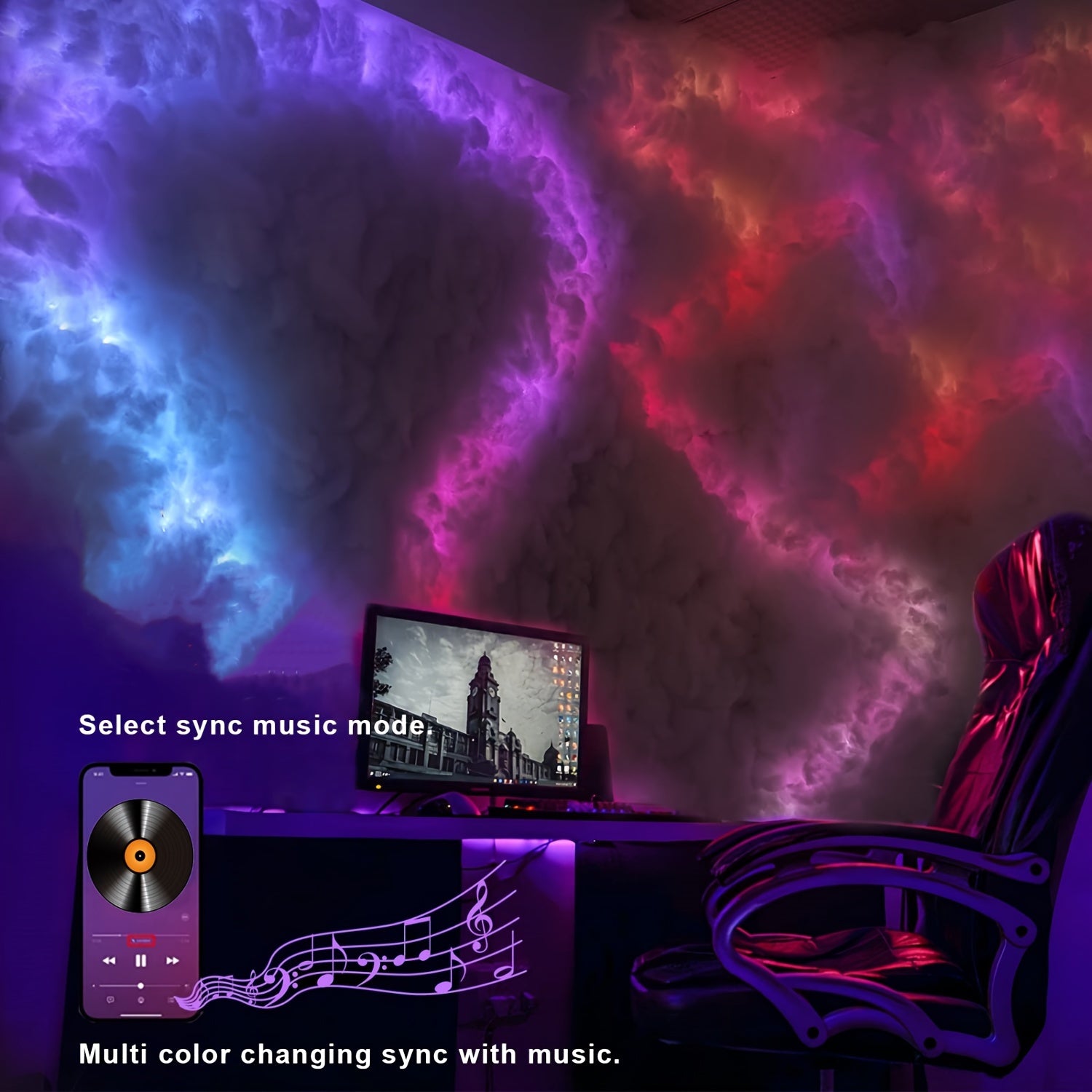 New Cloud Light, 3D Thundercloud LED Light, Lightning Cloud Colorful Atmosphere Night Light, DIY Creative Cloud Lights Gaming Room Garage Club Party Light, 32 Ft