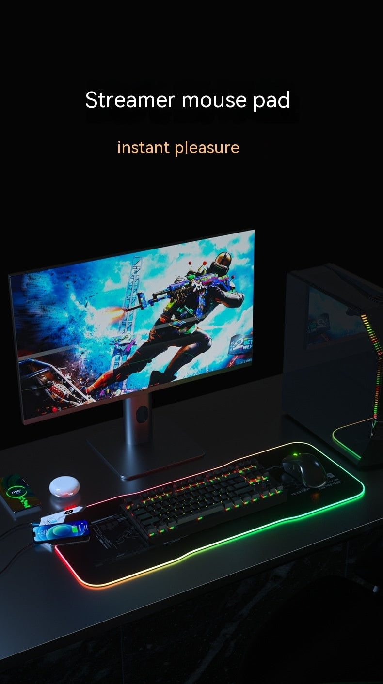 Wireless Charging Mouse Pad - RGB Gaming Mat with USB Hub & Cloth Surface