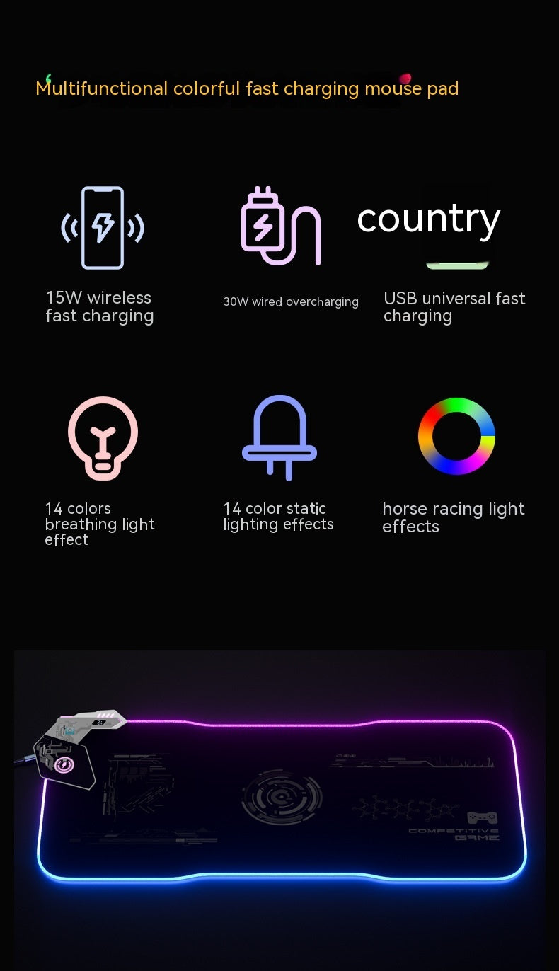 Wireless Charging Mouse Pad - RGB Gaming Mat with USB Hub & Cloth Surface