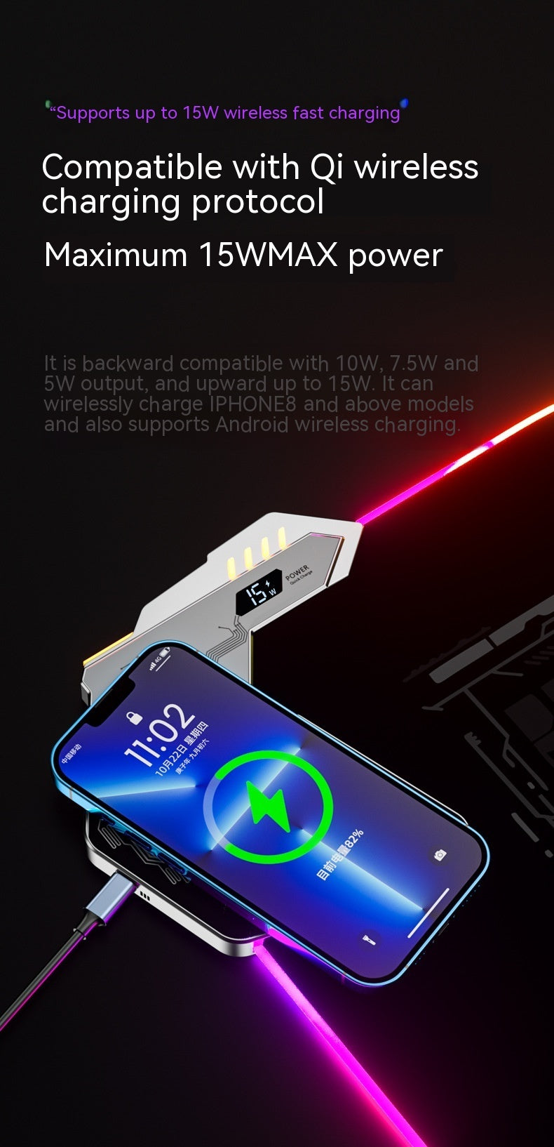 Wireless Charging Mouse Pad - RGB Gaming Mat with USB Hub & Cloth Surface