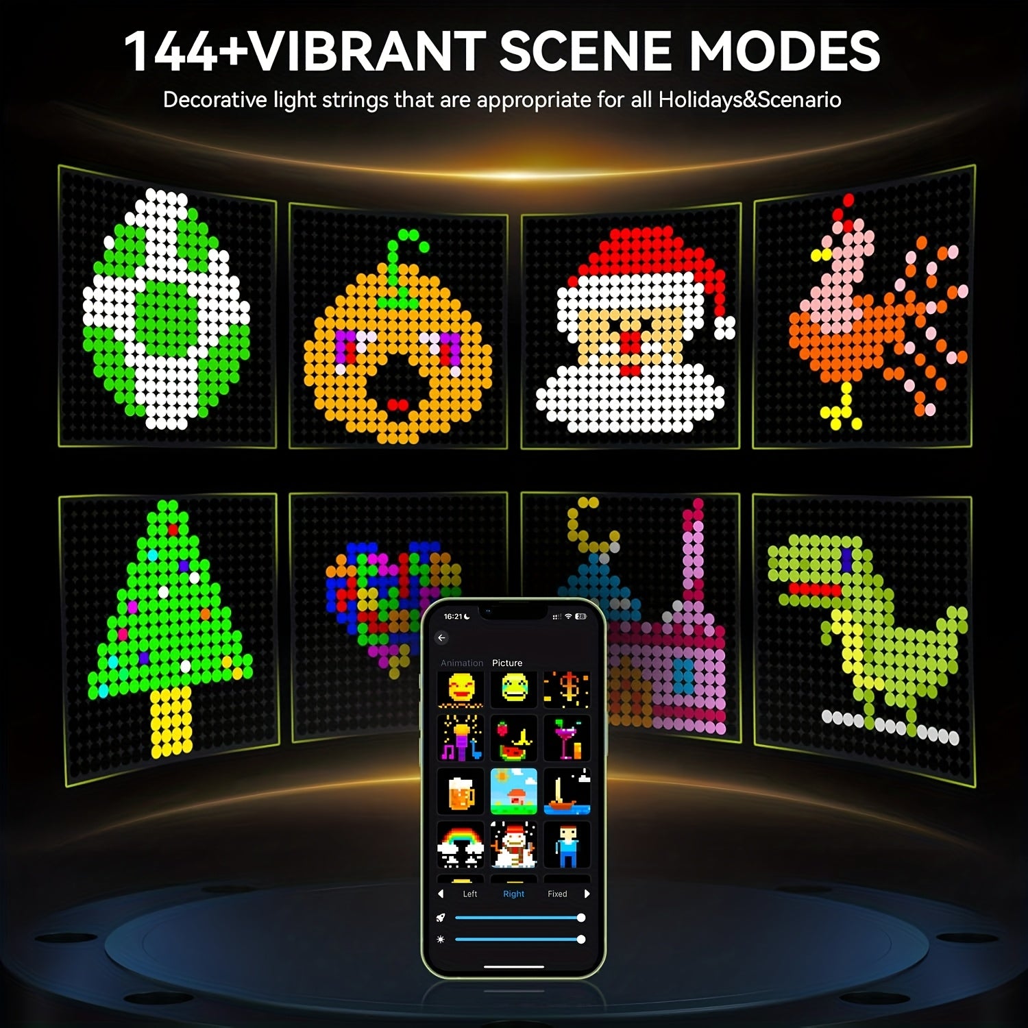 Intelligent APP-controlled Curtain Lights, Multiple Patterns Available, Letters, Numbers, Music Rhythms. Smart Lighting Decorations Suitable For Decorating Bedrooms, As Well As For Christmas, Halloween, Weddings, Parties and Other Festive Occasions