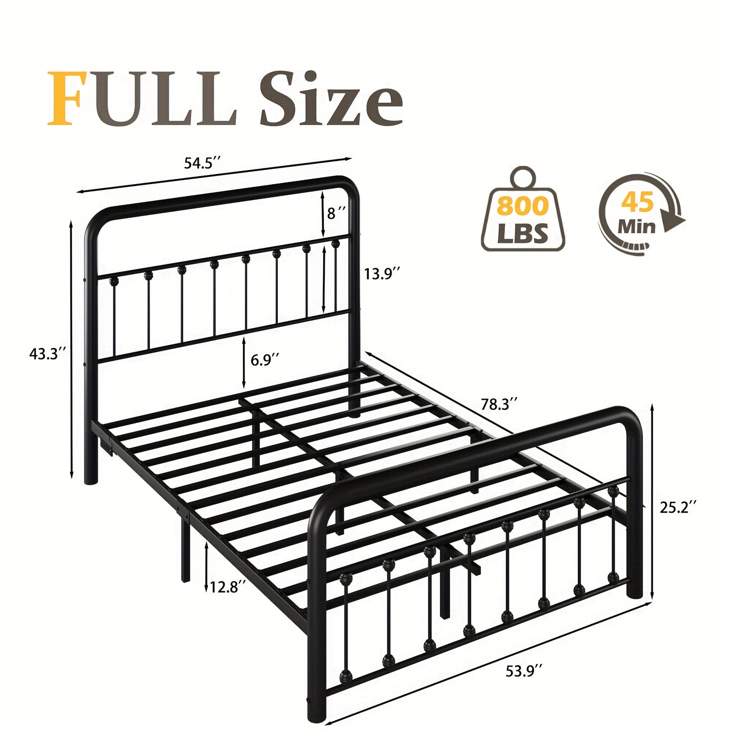 [Victorian Bed Frame] Classic Metal Platform Bed Frame Mattress Foundation with Victorian Style Iron-Art Headboard And Footboard/Under Bed Storage/No Box Spring Needed/Twin & Full & King Size, Bedroom Storage Solution, Underbed Organization System, Victorian Bed Frame, Iron Art Headboard Bed, Victorian Style Furniture, Classic Metal Design, Heavy-Duty Foundation, Durable Bed Frame, Small Space Dwellers, Apartment Renters