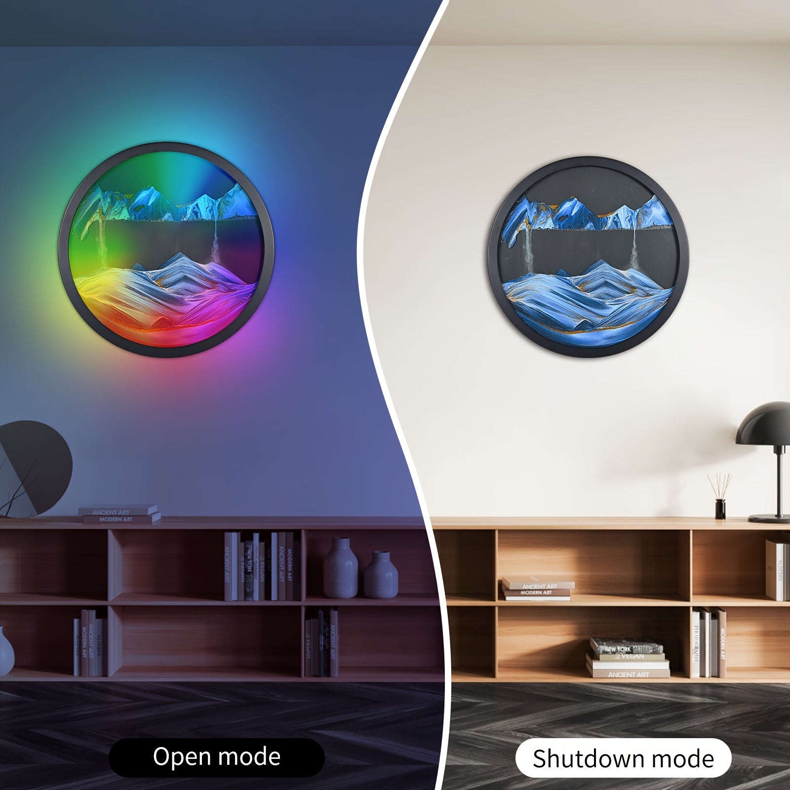 Moving Sand Art With LED Wall Sconce, Sand Art Wall Mounted Lamps, Battery Operated Wall Sconce With Remote Control, 16 RGB Colors Changeable Dimmable, Touch Control Wall Decor