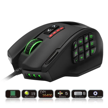 RGB Gaming Mouse - Ergonomic Backlit Mouse With 18 Programmable Buttons & High DPI
