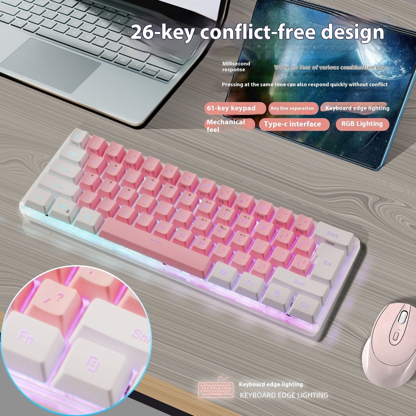 RGB Illuminated Keyboard - Compact Wireless Charging Keyboard With Colorful Backlit Keys