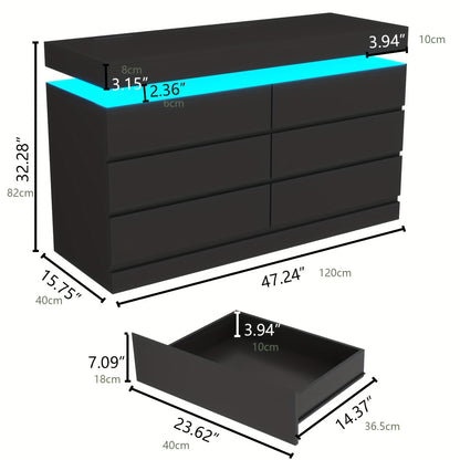 Dresser For Bedroom With 6 Drawers, Closet Organizers And Storage, Modern Chest Of Drawers, Double Dresser With Power Outlet & Led Lights, Wide Drawer Organizer Cabinet For Living Room, Entryway, Hallway, Storage Drawer Units