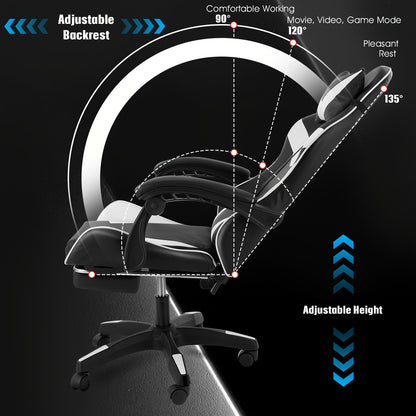 Gaming Chair With Footrest Office Desk Chair Ergonomic Gaming Chair PU Leather Reclining High Back Adjustable Swivel Lumbar Support Racing Style E-Sports Video Gamer Chairs