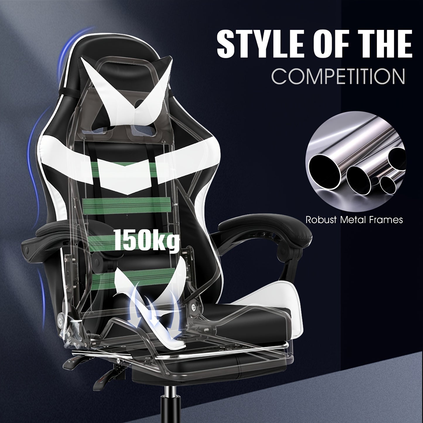 Gaming Chair With Footrest Office Desk Chair Ergonomic Gaming Chair PU Leather Reclining High Back Adjustable Swivel Lumbar Support Racing Style E-Sports Video Gamer Chairs