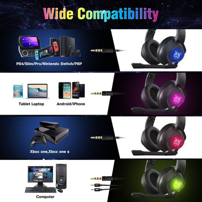ONIKUMA K19 Headset - Wired Gaming Headphones with RGB LED Lights & 3.5mm Jack