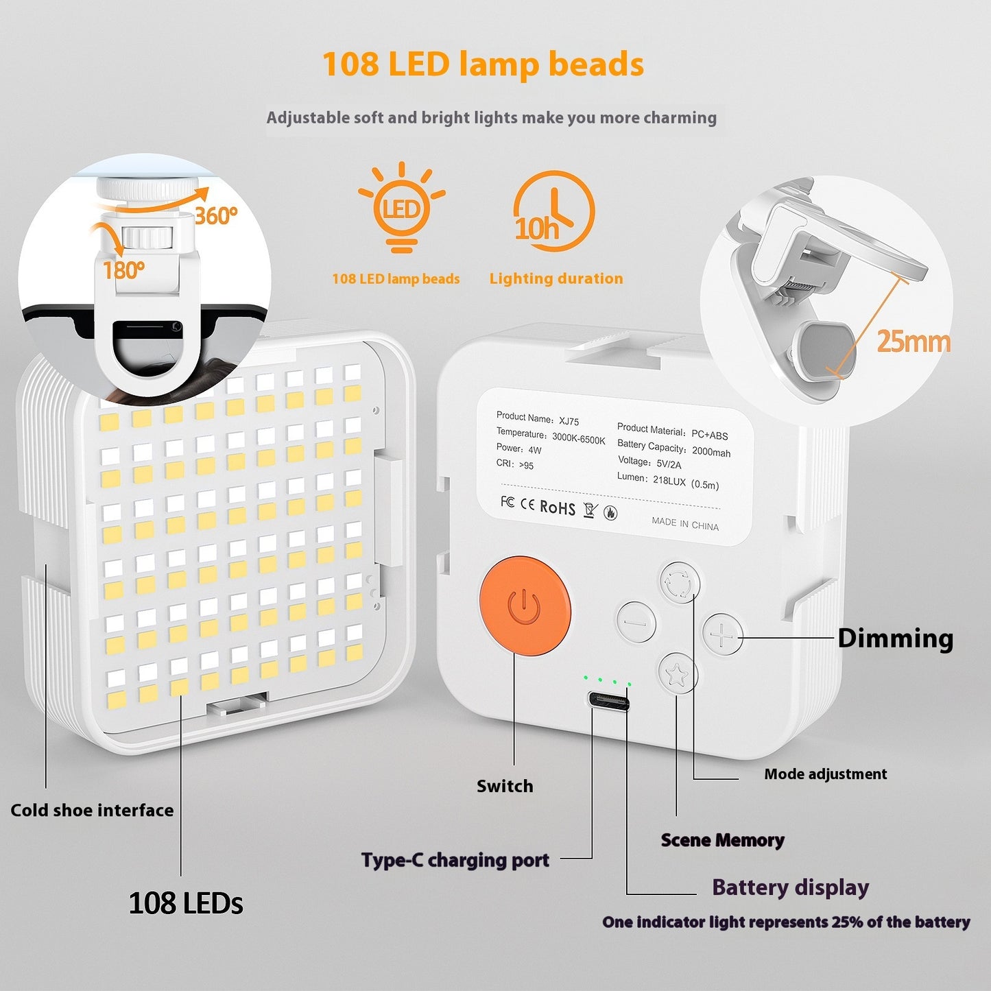 Mini RGB Camera Light - Portable LED Fill Light with Adjustable Color Temperature
