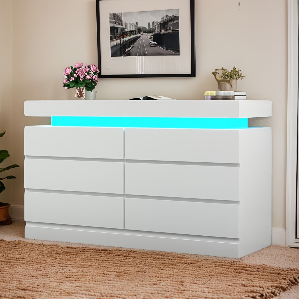 Dresser For Bedroom With 6 Drawers, Closet Organizers And Storage, Modern Chest Of Drawers, Double Dresser With Power Outlet & Led Lights, Wide Drawer Organizer Cabinet For Living Room, Entryway, Hallway, Storage Drawer Units