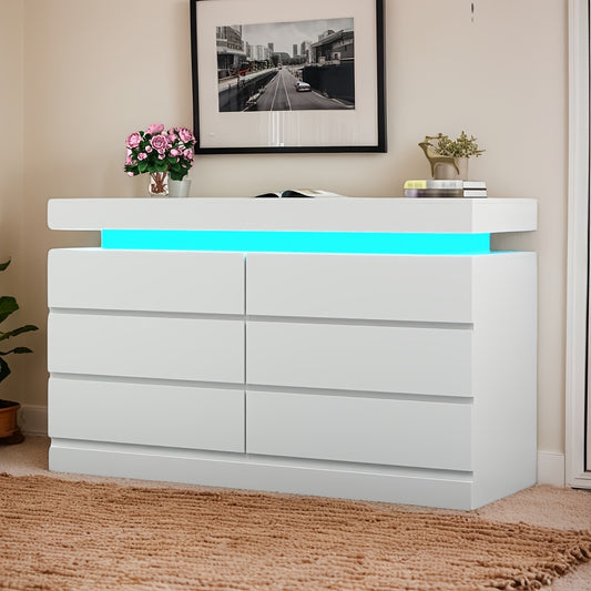 Dresser For Bedroom With 6 Drawers, Closet Organizers And Storage, Modern Chest Of Drawers, Double Dresser With Power Outlet & Led Lights, Wide Drawer Organizer Cabinet For Living Room, Entryway, Hallway, Storage Drawer Units