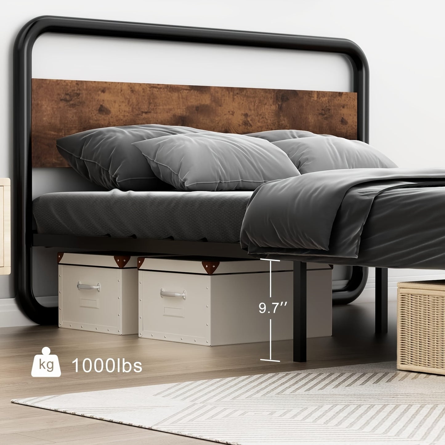 Sturdy Metal Bed Frame with LED Lighting - Heavy-Duty, Under-Bed Storage, No Box Spring Needed, Mattress Foundation, Durable, Easy Assembly, Space-Saving Design