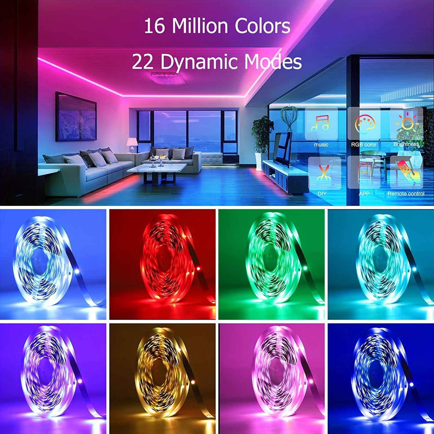 25/50/53/100/130/200FT Extra Long Smart Led Strip Lights, RGB LED Lights With App And Remote Control, Timing&dimmable, Music Sync Color Changing Lights, DIY, Bedroom, Living Room, Game Room, Room Decor