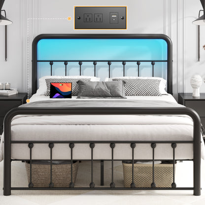 [Victorian Bed Frame] Classic Metal Platform Bed Frame Mattress Foundation with Victorian Style Iron-Art Headboard And Footboard/Under Bed Storage/No Box Spring Needed/Twin & Full & King Size, Bedroom Storage Solution, Underbed Organization System, Victorian Bed Frame, Iron Art Headboard Bed, Victorian Style Furniture, Classic Metal Design, Heavy-Duty Foundation, Durable Bed Frame, Small Space Dwellers, Apartment Renters