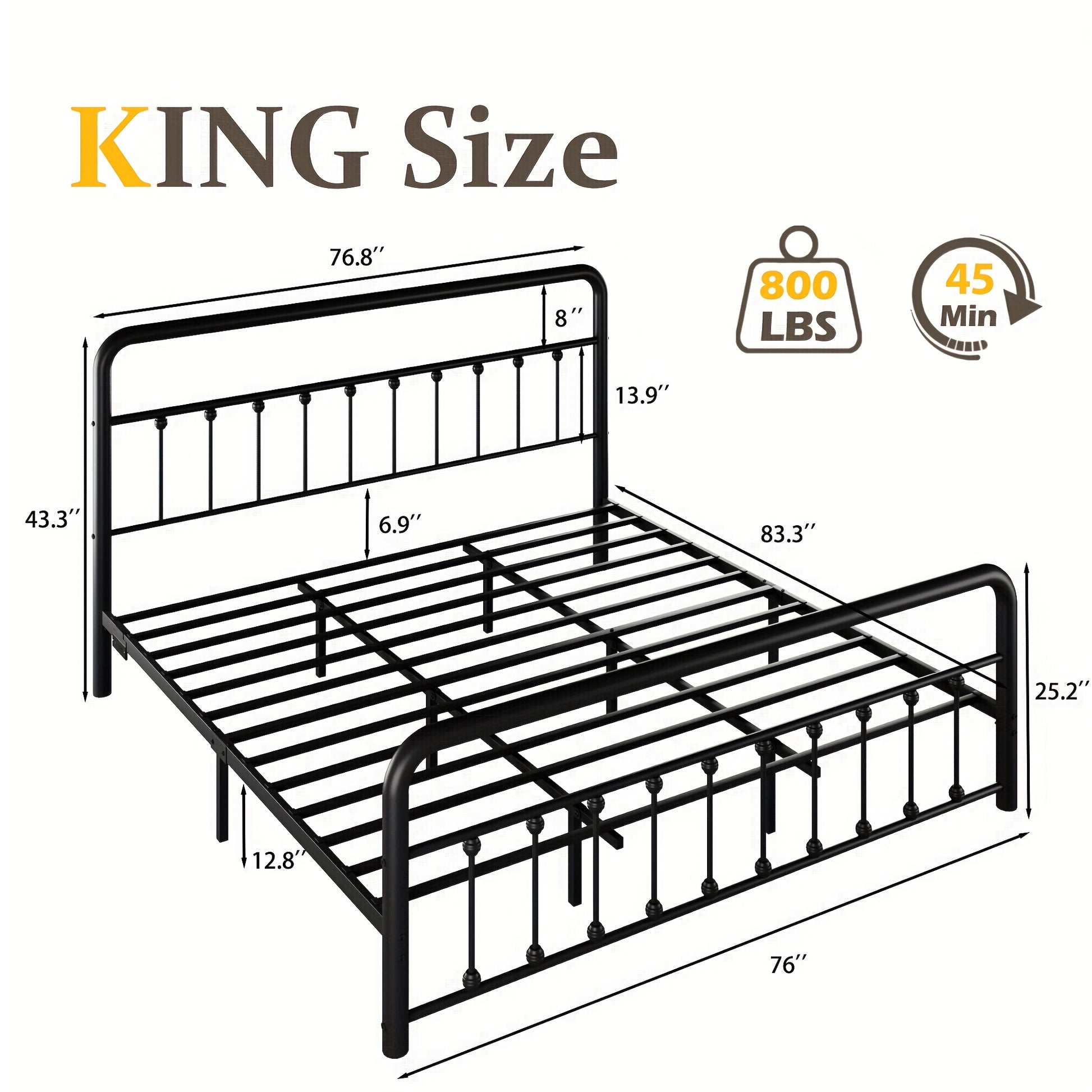 [Victorian Bed Frame] Classic Metal Platform Bed Frame Mattress Foundation with Victorian Style Iron-Art Headboard And Footboard/Under Bed Storage/No Box Spring Needed/Twin & Full & King Size, Bedroom Storage Solution, Underbed Organization System, Victorian Bed Frame, Iron Art Headboard Bed, Victorian Style Furniture, Classic Metal Design, Heavy-Duty Foundation, Durable Bed Frame, Small Space Dwellers, Apartment Renters