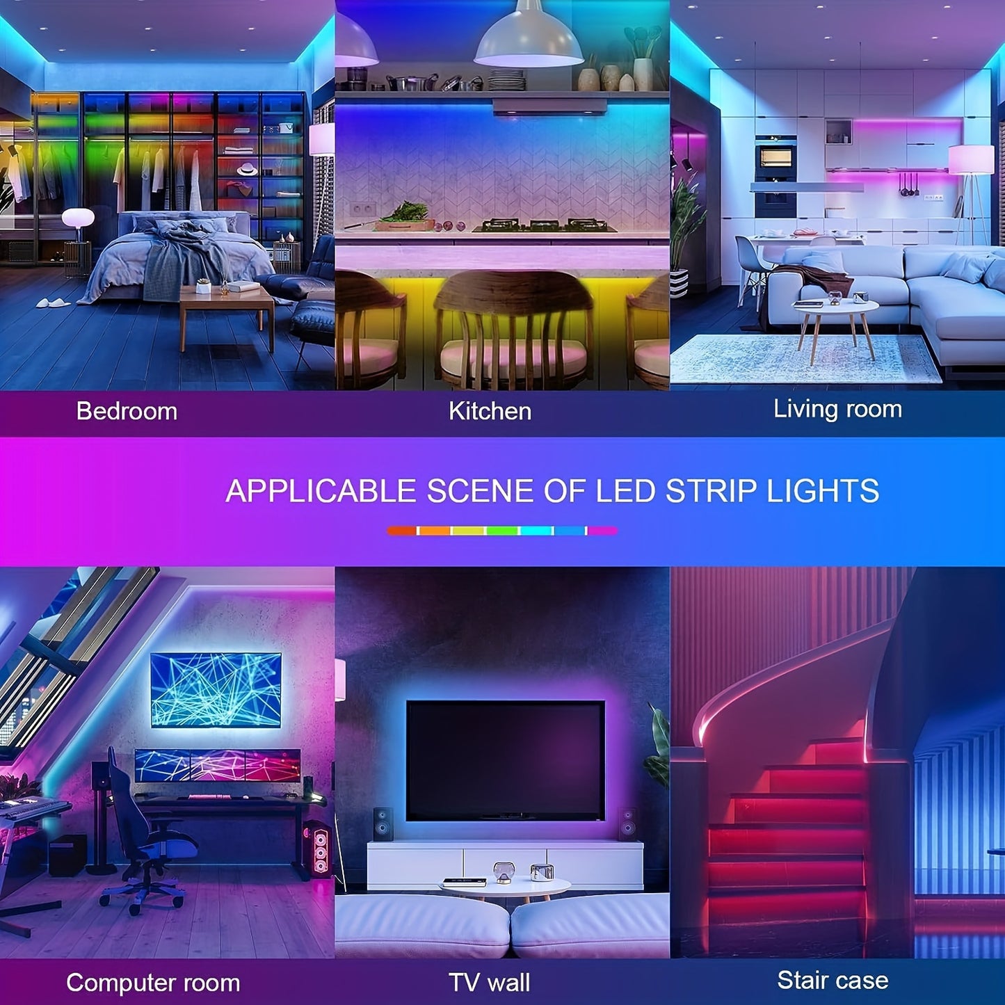 25/50/53/100/130/200FT Extra Long Smart Led Strip Lights, RGB LED Lights With App And Remote Control, Timing&dimmable, Music Sync Color Changing Lights, DIY, Bedroom, Living Room, Game Room, Room Decor