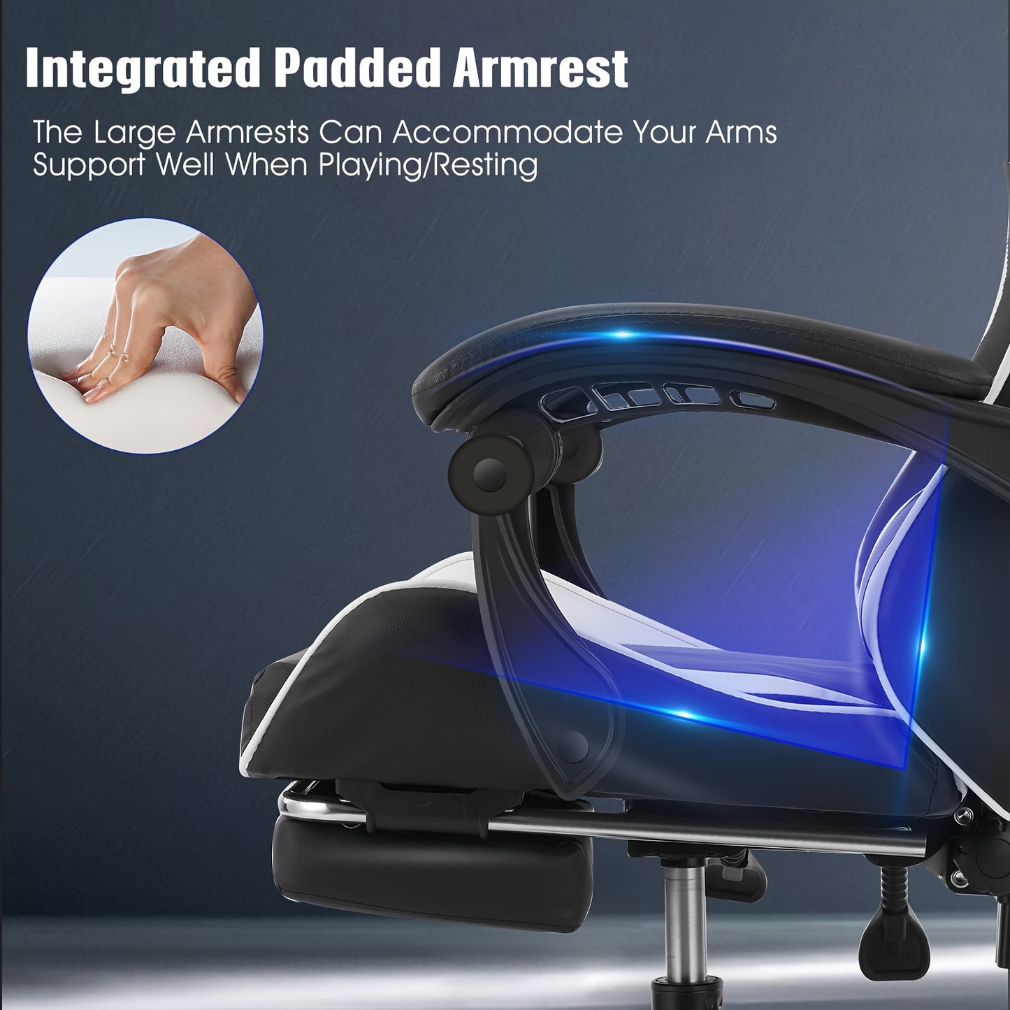 Gaming Chair With Footrest Office Desk Chair Ergonomic Gaming Chair PU Leather Reclining High Back Adjustable Swivel Lumbar Support Racing Style E-Sports Video Gamer Chairs