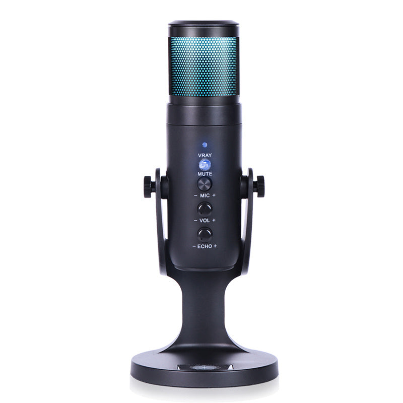 Condenser Microphone with RGB Ambient Light - Adjustable Color Mic Black Design