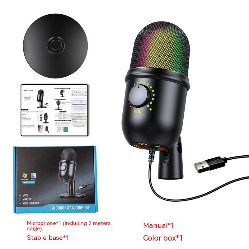 USB Microphone - RGB Gaming Mic for Live Streaming & Recording with Black Design
