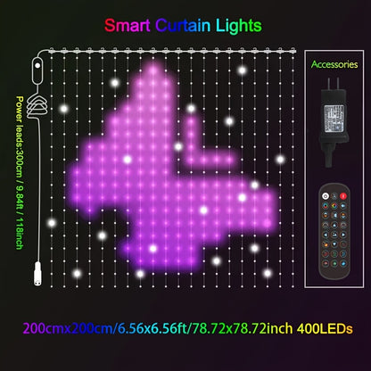 Intelligent APP-controlled Curtain Lights, Multiple Patterns Available, Letters, Numbers, Music Rhythms. Smart Lighting Decorations Suitable For Decorating Bedrooms, As Well As For Christmas, Halloween, Weddings, Parties and Other Festive Occasions