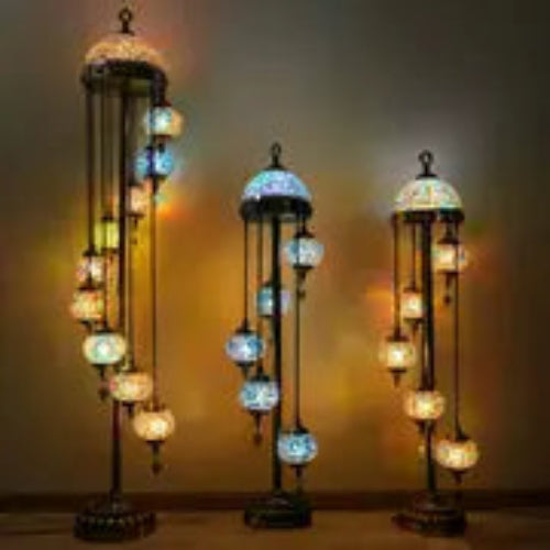 56/77 Inch Gorgeous Turkish Mosaic Floor Lamp with Colorful Globe Lampshade And Upgraded Colored Glass Top Shade, Metal Base, Contains LED Light, Suitable for Home Decoration
