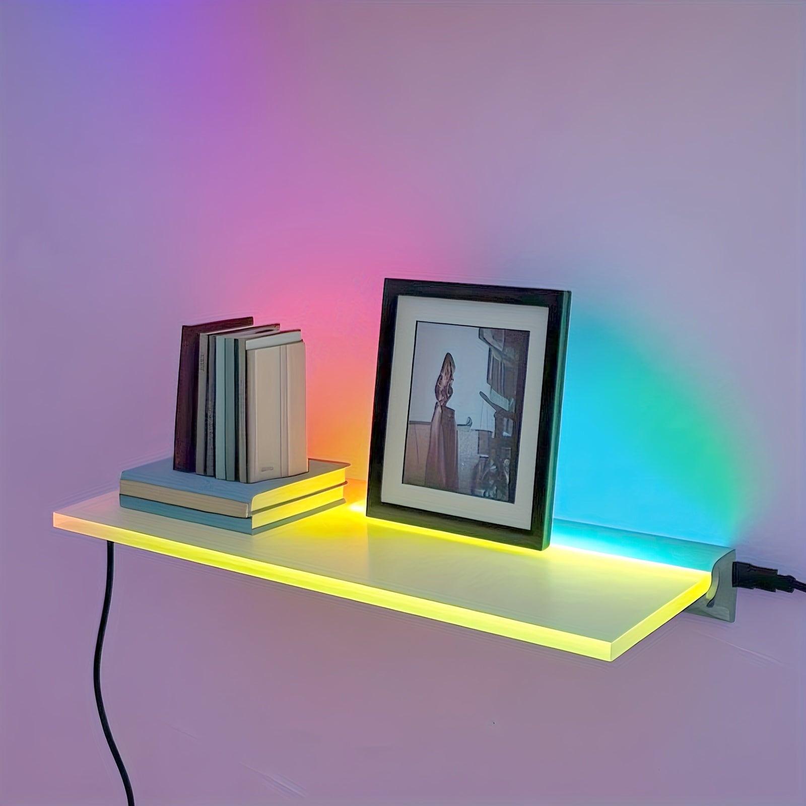 LED RGB SMART Floating Shelf Light, Work with App And Remote Control,, Aluminum Wall Mounted Acrylic Holding Plate Emitting Shelves for Living Room, Gaming Room, Bathroom Bedroom, 2sets, Can Support Upto 20lbs, Smart Home Storage, Remotecontrolled Shelf, Sleek Wall Shelf, Contemporary Design, Aluminum Construction, Highquality Acrylic, Adjustable Shelving, Iot Shelf Light, Home Organizers, Gamers Setup