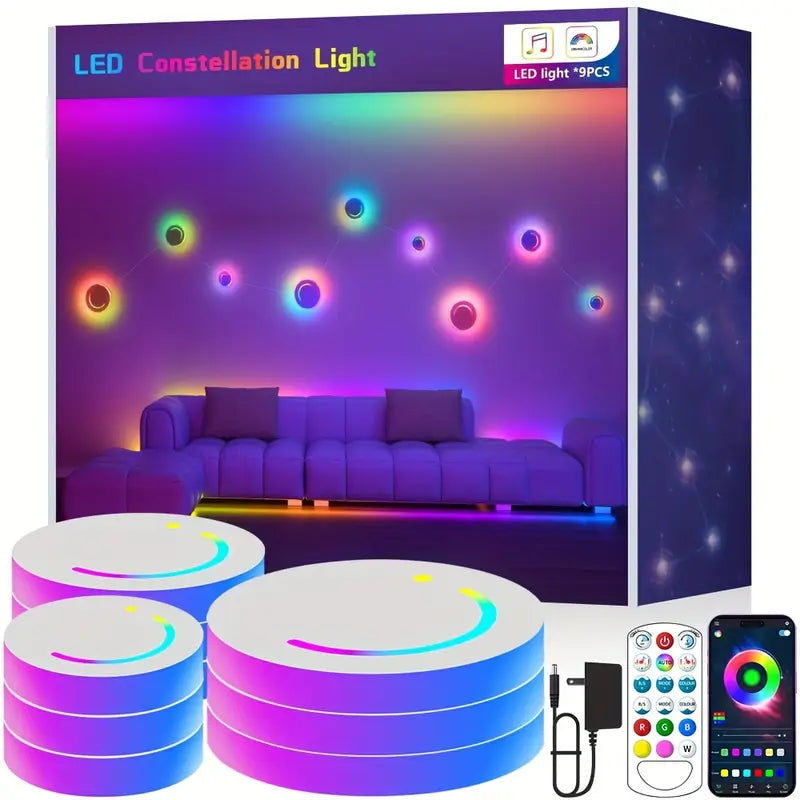 1 Set of 9pcs Romantic Atmosphere LED Lights, Smart RGB, APP Control, Unit Jump Dimming And Music Rhythm, Suitable for Banquet Hall Family Gatherings And Holiday Living Room Decoration, Easter, Mother'S Day And Christmas Gifts
