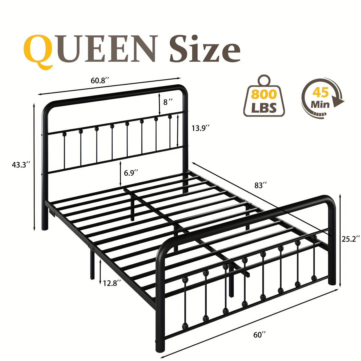 [Victorian Bed Frame] Classic Metal Platform Bed Frame Mattress Foundation with Victorian Style Iron-Art Headboard And Footboard/Under Bed Storage/No Box Spring Needed/Twin & Full & King Size, Bedroom Storage Solution, Underbed Organization System, Victorian Bed Frame, Iron Art Headboard Bed, Victorian Style Furniture, Classic Metal Design, Heavy-Duty Foundation, Durable Bed Frame, Small Space Dwellers, Apartment Renters