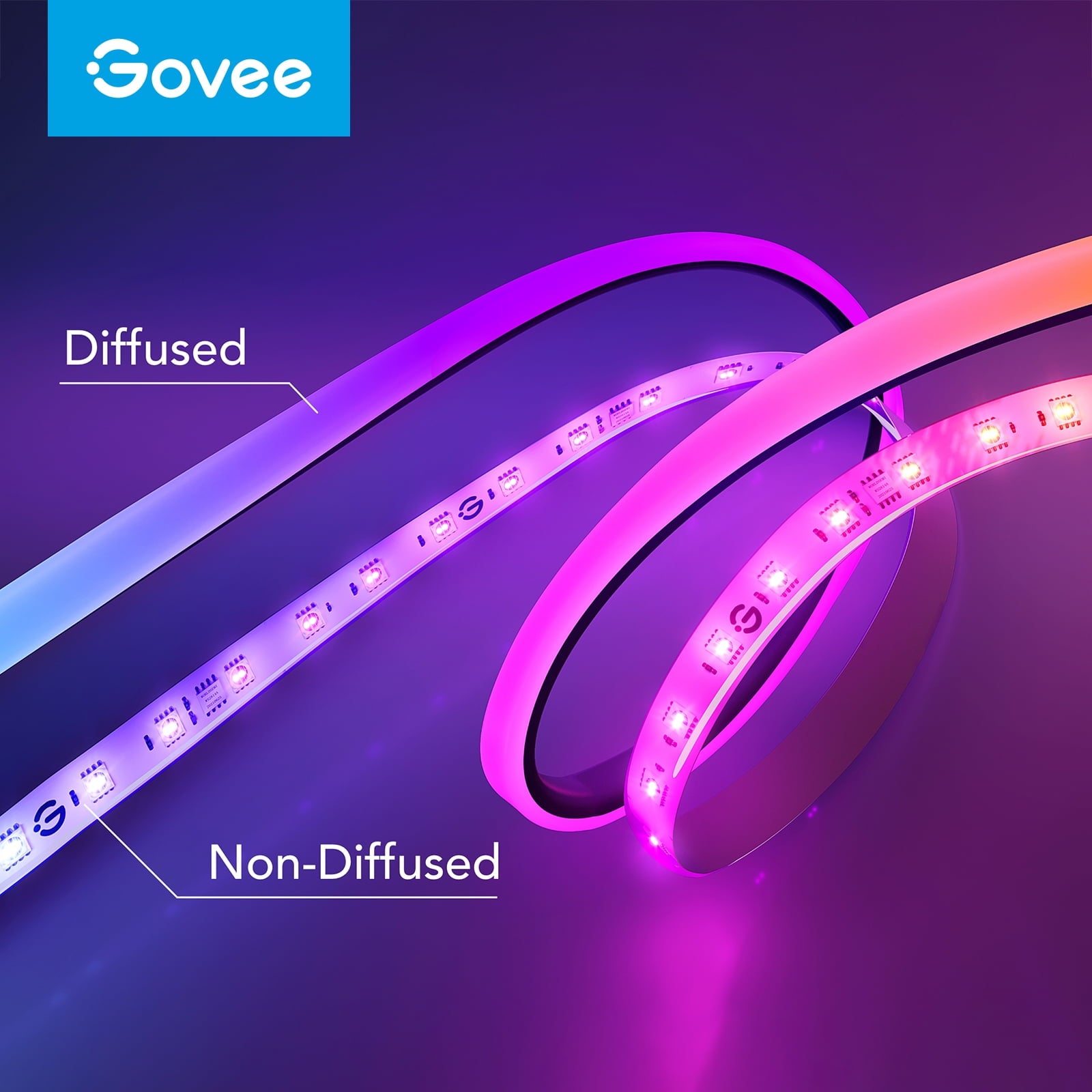 Govee 6.56ft RGBIC LED Neon Rope Light, Color-Changing Smart Light Strip for Desk, Gaming Setup, WiFi + Bluetooth Control