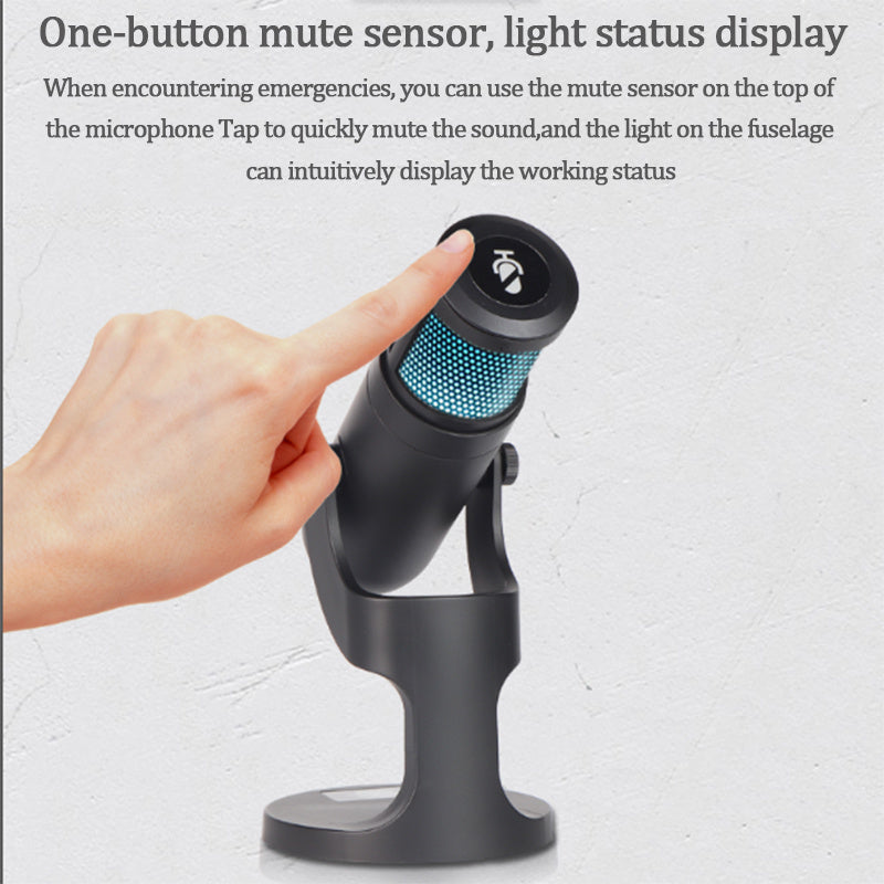 Condenser Microphone with RGB Ambient Light - Adjustable Color Mic Black Design
