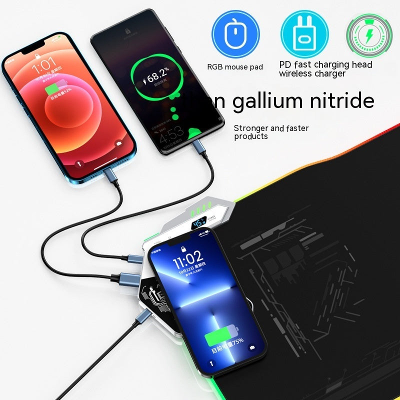 Wireless Charging Mouse Pad - RGB Gaming Mat with USB Hub & Cloth Surface