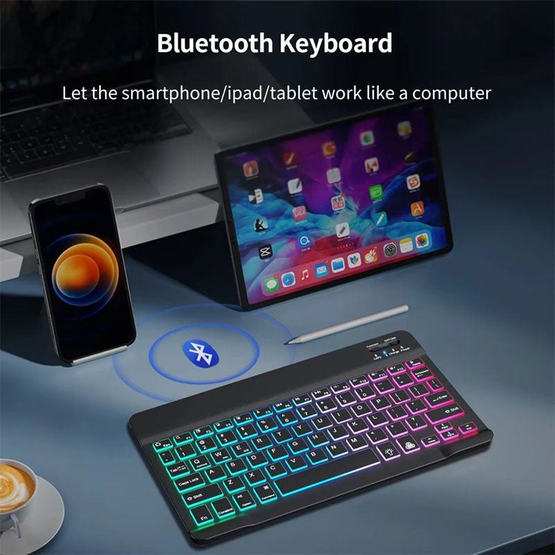Wireless Bluetooth Keyboard - RGB Backlight, Compact 10 Inch Portable Design